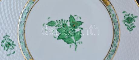 Herendi Apponyi mintás porcelán mélytányér és 2 db kistányér, kézzel festett, jelzett, egészen kis k...