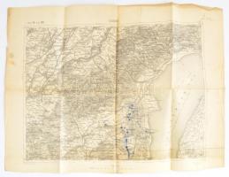 cca 1906 Eisenstadt/ Kismarton és környékének térképe, rajta K. u. K. hadsereg berajzolt hadgyakorlatával, 1:75.000, Wien, K.u.K. Militär-geographisches Institut, hajtásnyomokkal, 38x50 cm