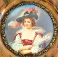 Rubens jelzéssel: Kalapos hölgy portréja. Akvarell miniatúra. Üvegezett keretben. d: 6,5cm