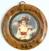 Rubens jelzéssel: Kalapos hölgy portréja. Akvarell miniatúra. Üvegezett keretben. d: 6,5cm