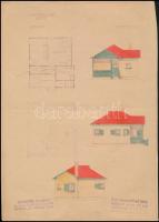 cca 1921-1931 Hegedűs Vilmos okl. építőmérnök és építőmester által tervezett Weekend ház terve, pecsétekkel, 29x21 cm