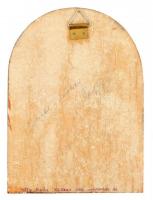 Jakabfi Márta (?-): 'Olasz város', tűzzománc falikép, jelzett, fa keretben, a hátoldalán a...