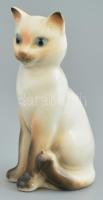 Porcelán cica figura, kézzel festett, jelzett, hibátlan, m: 15 cm