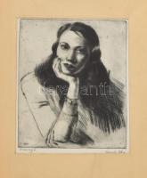 Élesdy István (1912-1987): Merengő. Rézkarc, papír, jelzett, paszpartuban, 23×19,5 cm