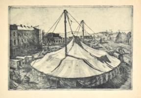 Istókovits Kálmán (1898 - 1990): Cirkusz. Rézkarc, papír, jelzett a karcon balra fent, 22,5×33 cm
