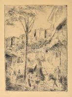 Aszódi Weil Erzsébet (1901-1976): Olasz város. Rézkarc, papír. Jelzett. Lap szélén néhány nagyon kevés apró folttal. 34x24,5 cm