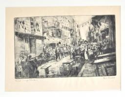 Aszódi Weil Erzsébet (1901-1976): Nemzeti ünnep Párizsban. Rézkarc, papír. Jelzett. Paszpartuban. 21x34 cm
