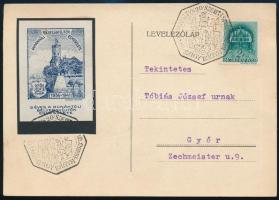 1941 Dunántúli Bélyeggyűjtők Egyesülete levélzáró futott levelezőlapon alkalmi bélyegzéssel