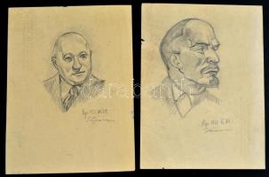 Olvashatatlan jelzéssel: Rákosi és Lenin. Papír, ceruza, 20,5x15,5 cm,