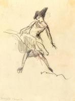Komjáti Vanyerka jelzéssel: Táncos. Ceruza, papír. Üvegezett fa keretben. 20,5x15,5 cm