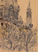 Jelzés nélkül: Szent István-bazilika, Budapest. Ceruza, papír. Üvegezett fa keretben. 23,5x17 cm