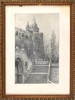 Ismeretlen cirill betűs jelzéssel, feltehetően orosz vagy szovjet grafikus munkája: Halászbástya, Bu...