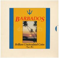 Barbados 1989. 1c-1$ (4xklf) forgalmi sor karton dísztokban, ragasztás elengedett T:1  Barbados 1989. 1 Cent - 1 Dollars (4xdiff) coin set in damaged case C:UNC
