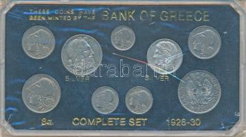 Görögország 1926-1930. 20l-20D (9xklf) forgalmi sor tokban T:2-3  Greece 1926-1930. 20 Lepta - 20 Drachmes (9xdiff) coin set in case C:XF-F