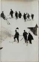 1906 Group of skiers on a rooftop, winter sport. Wilhelm Wagner Fotograf (Lilienfeld-Dörfl) Nr. 47. photo
