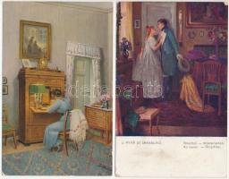 6 db RÉGI motívum képeslap: romantikus művész / 6 pre-1945 motive postcards, romantic art