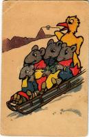Sledding mouses, winter sport (képeslapfüzetből / from postcard booklet) (EB)