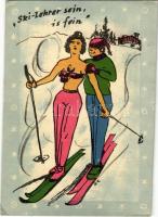 1934 Der Skigeneral / ski, winter sport, humour. Ski-Postkarten Serie Ausgerechnet Dreizehn Nr. 7. (szakadás / tear)