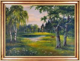 F. R. Dörner: Őzikék. Olaj, vászon. Kissé sérült, dekoratív fa keretben. 60×80 cm