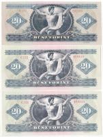 1969. 20Ft + 1980. 20Ft (6x) sorszámkövetők (2+2+2), nyomdai papírráncok T:I,I-,II