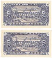 Románia 1952. 5L (2x) közeli sorszámok "d50 346214" és "d50 346217" T:I,I-
Roma...