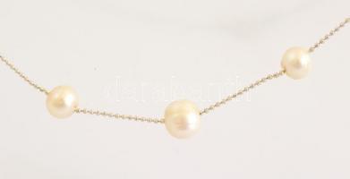 Ezüst(Ag) nyaklánc, tenyésztett gyönggyel, jelzett, h: 45 cm, bruttó: 7,2 g