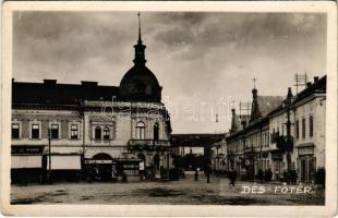 Dés, Dej; Fő tér, gyógyszertár, könyvesbolt, üzletek / main square, pharmacy, shops. photo