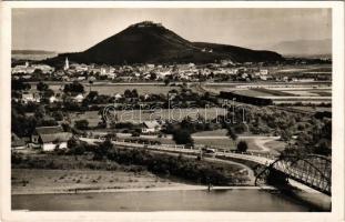Huszt, Chust, Khust; látkép, híd, gőzmozdony, vasútvonal, vár / general view, bridge, locomotive, railway line, castle