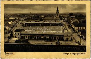 1939 Beregszász, Beregovo, Berehove; látkép, Nagy Bazár, üzletek, zsinagóga / general view, bazaar, shops, synagogue + M. KIR. POSTA 354 (EK)