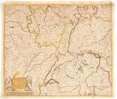 cca 1700 Theodore Danckerts (1663-1727): Accuratissima Rheni Superioris Mosae et Mosellae Tabula (Svájc, Elzász, és mai Baden-Württemberg, részben Rheinland-Pfalz, Hessen és Saarland  tartomány rézmetszetű térképe). Rézmetszet, kézzel színezett, papír, jelzés nélkül. Lap szélén kisebb szakadásokkal. 50x58 cm / ca 1700 Theodore Danckerts (1663-1727): Accuratissima Rheni Superioris Mosae et Mosellae Tabula. Engraving on paper, hand-coloured. Map of Switzerland, Alsace, Lorraine, and Germanys federal states (Bundesland) Baden-Wurttemberg and partially Hessen, Rheinland-Pfalz. With some minor tears on the edges. 50x58 cm