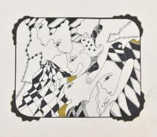 Szász jelzéssel: Arcok. Vegyes technika, papír, lap széle kissé foltos. 20x24,5 cm