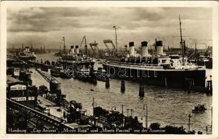 1935 Hamburg, Cap Arcona, Monte Rosa, Monte Pascoal voer der Ausreise / steamship at the port (EK)