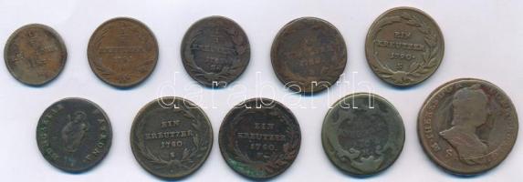1762-1790. 10db-os vegyes rézpénz tétel, főleg krajcárok, közte 1763S PH-KM Poltura Cu Mária Terézia T:2-,3