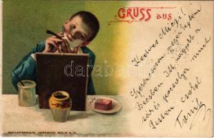 1900 Gruss aus / shaving boy. Postkartenverlag Unverdruss (Berlin) litho