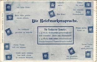 1899 Die Briefmarkensprache / romantic stamp language (szakadások / tears)