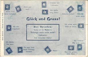 1899 Die Briefmarkensprache / romantic stamp language (szakadás / tear)