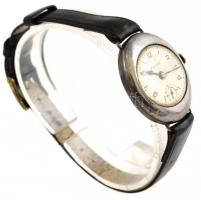 Ezüst (Ag.) Movado női karóra kézi felhúzós, Működőképes, régi bőr szíjjal 28x22 mm