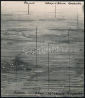 cca 1917 Katonai felderítő légi fénykép, a településnevek feltüntetésével, vintage fotó, sarkán kis törés, de nem hiányos, 13,4x11,6 cm