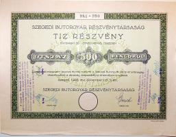 1926. "Szegedi Bútorgyár Részvénytársaság" részvénye 500P-ről, szelvényekkel