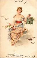 1899 Printemps / Frühling / Art Nouveau lady, spring. A. Sockl (Vienne) Serie III. No. 17. litho