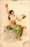 1899 Automne / Herbst / Art Nouveau lady, autumn. A. Sockl (Vienne) Serie III. No. 19. litho