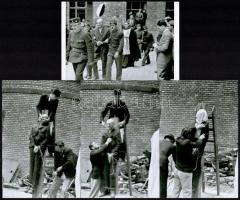 1945 Budapest, háborús bűnösök nyilvános kivégzése a börtön udvarán, Rózsa György (?-?) budapesti fotóriporter hagyatékából 4 db mai nagyítás, 15x10 cm
