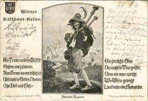 1899 Wiener Rathaus-Keller. Der liebe Augustin / Viennese restaurant advertising card (fa)