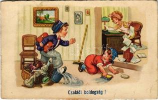 Családi boldogság, gyerekek / Family happiness, children art postcard. Amag 0458.