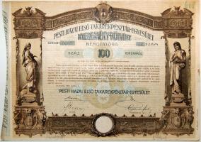 1906. "Pesti Hazai Első Takarékpénztár-Egyesület" nyereménykötvénye 100K-ról, szelvényekkel
