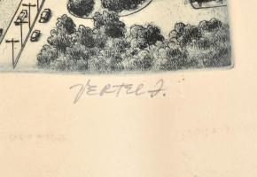 Vertel József (1922-1993): Budapest látképe a hidakkal. Rézkarc, papír, jelzett, 29×38 cm