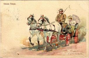1899 Wiener Fiaker / Viennese horse-drawn carriage, fiacre, folklore art postcard. Velten's Künstlerpostkarte No. 310. litho (EK)
