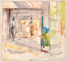 Major Jenő (1918-1963): Sétálók. Akvarell, papír, paszpartuban. Jelzés nélkül. 22,5x23,5 cm.