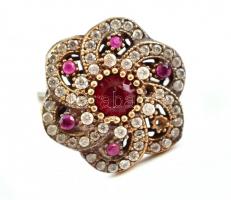 Ezüst(Ag) gyűrű, színes kövekkel, jelzett, méret: 54, bruttó: 4,6 g