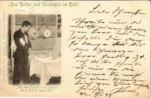 1899 Auf dem Platzerl is er gsessen, wo er jetzt is, was i nöt! Das Volks- und Wienerlied im Bild. Fotogr. Triebel. Verlag Gustav Lang / Austrian folklore from Vienna, waiter (fa)